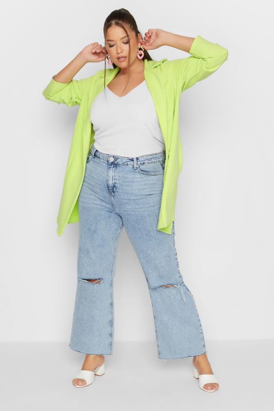 YOURS Curve Plus Size Lime Green Scuba Blazer | Yours Clothing 3