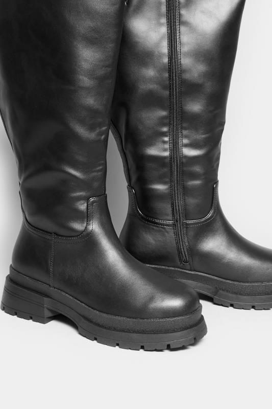 LIMITED COLLECTION Black Faux Leather Pull On Knee High Boots In Extra Wide Fit | Yours Clothing 5
