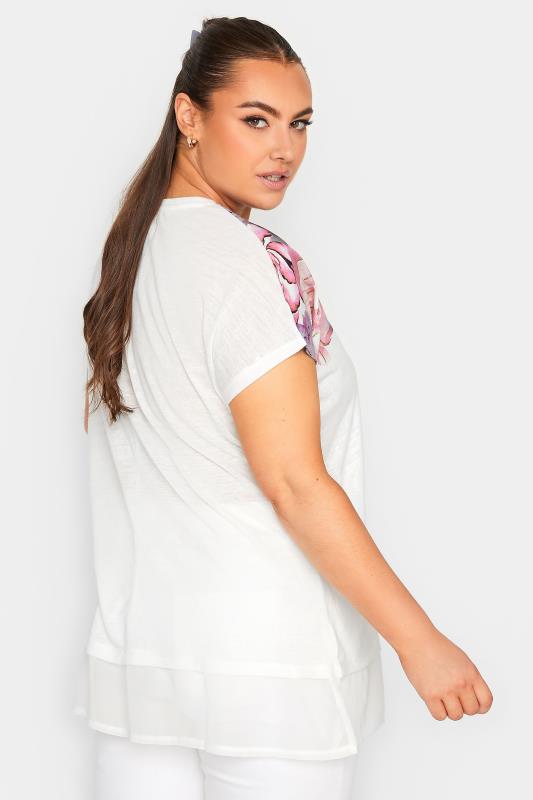 YOURS Plus Size White Floral Print Layered Hem T-Shirt | Yours Clothing  3