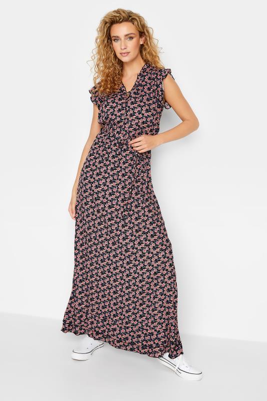  Grande Taille LTS Tall Black Ditsy Floral Frill Maxi Dress