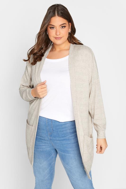  Grande Taille YOURS Curve Cream Ribbed Soft Touch Cardigan