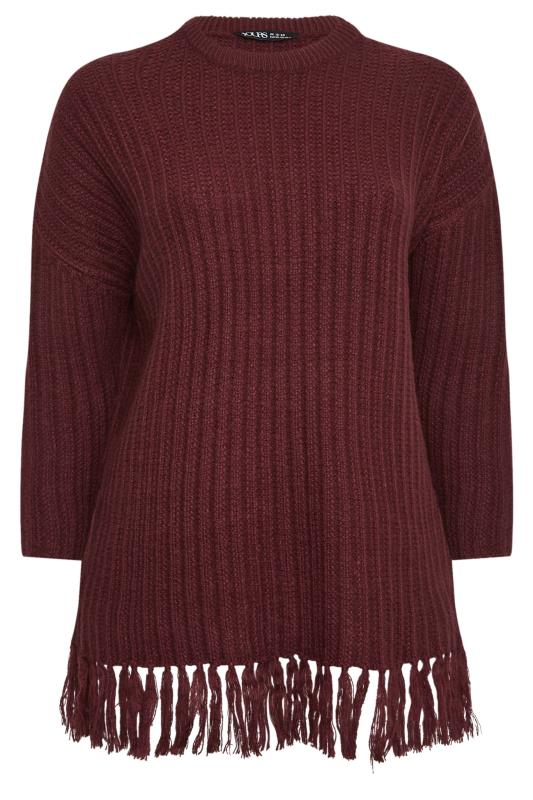 YOURS Plus Size Berry Red Fringe Detail Knitted Jumper | Yours Clothing 8