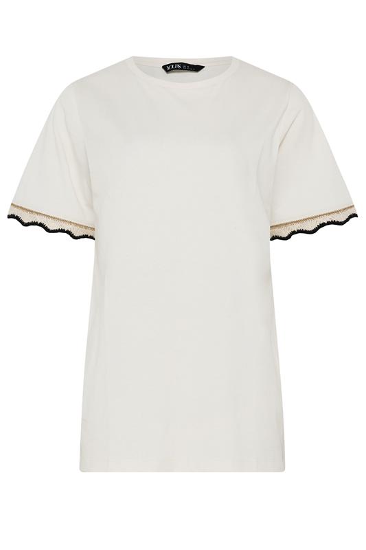 YOURS Plus Size White Metallic Crochet Trim Short Sleeve T-Shirt | Yours Clothing 5