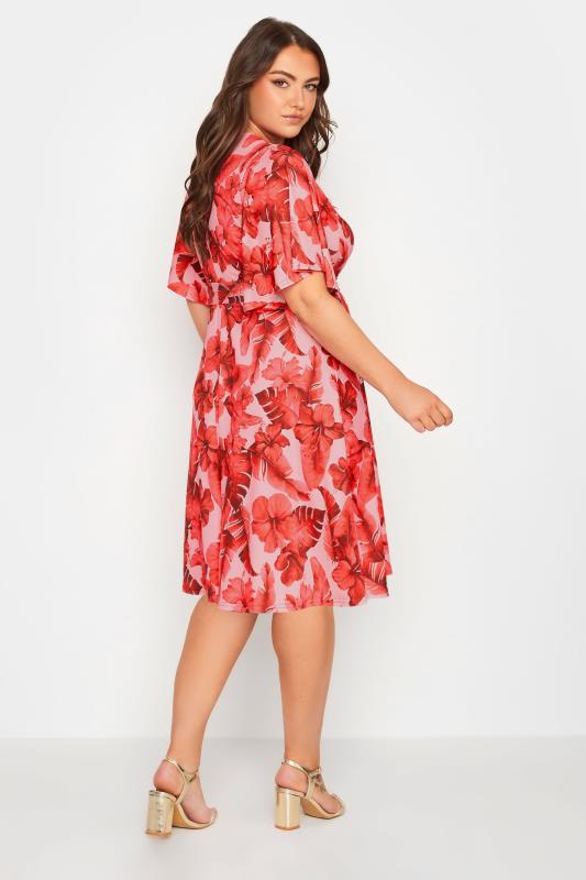 YOURS LONDON Plus Size Pink Tropical Floral Print Wrap Dress | Yours Clothing 3