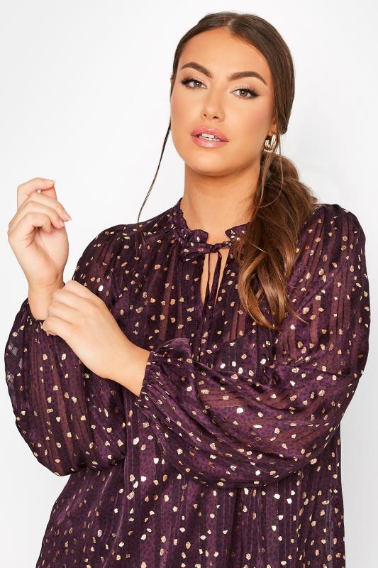 YOURS LONDON Plus Size Purple & Gold Animal Print Ruffle Blouse | Yours Clothing 4