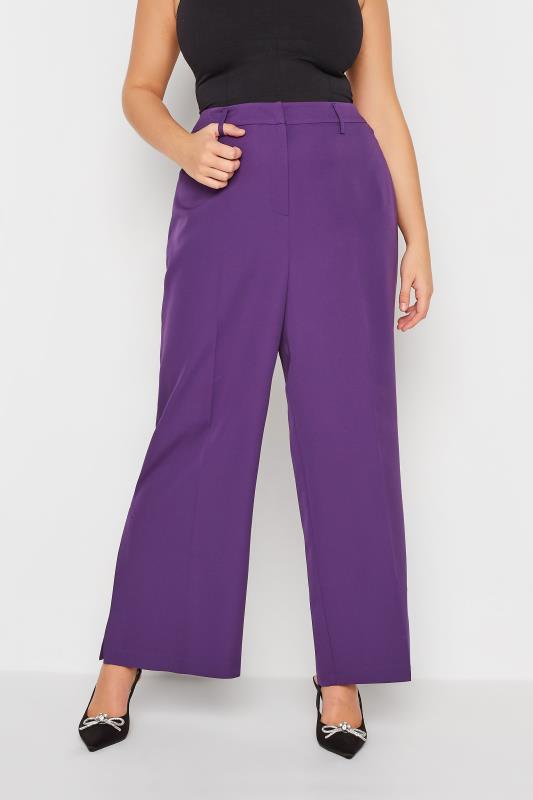 Plus Size  YOURS Curve Purple Split Hem Flared Trousers