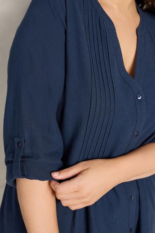 EVANS Plus Size Navy Blue Linen Pintuck Shirt | Evans 4
