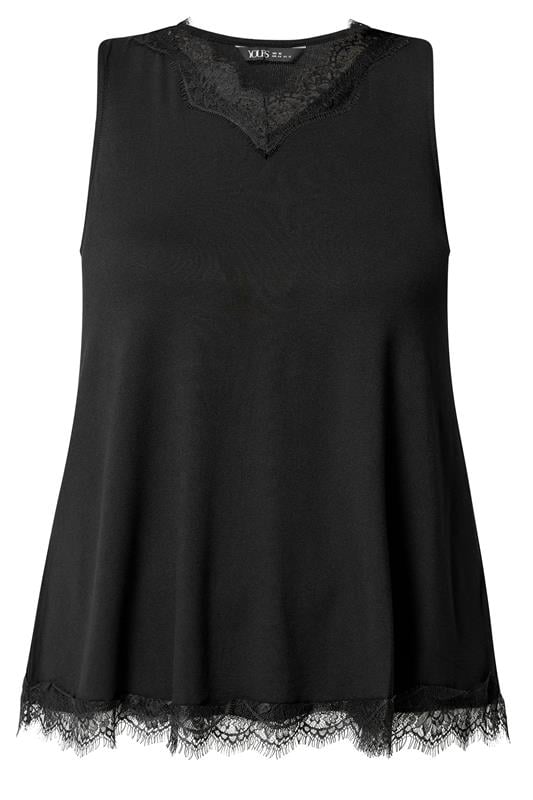 YOURS Plus Size Black Lace Trim Vest Top | Yours Clothing 5