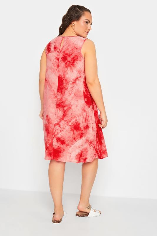 YOURS Plus Size Curve Coral Orange Tie Dye Print Swing Dress| Yours Clothing  3
