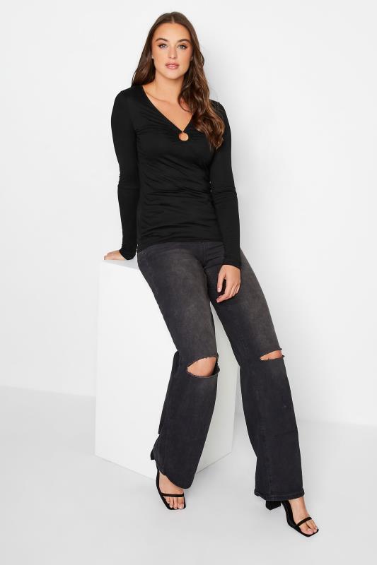 LTS Tall Black Long Sleeve Cut Out Neck Top 2