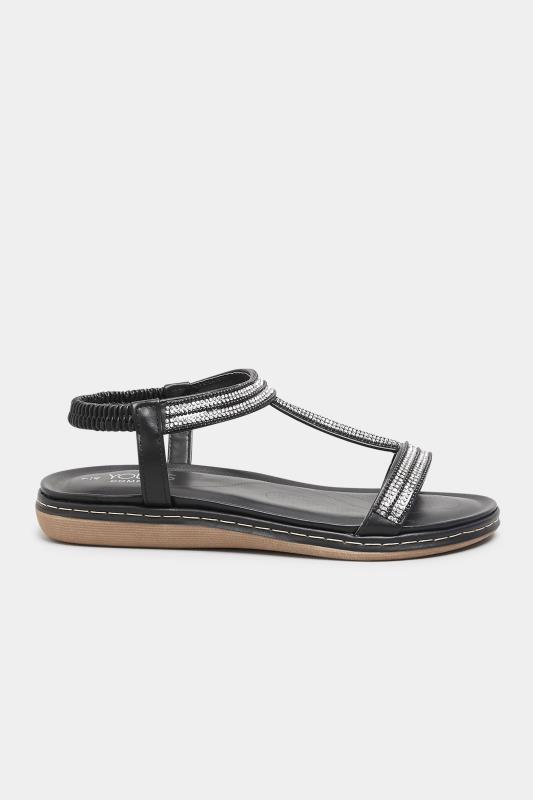 Black Diamante Strap Sandals In Extra Wide EEE Fit 3