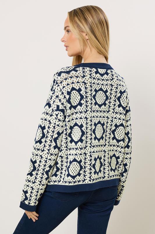 M&Co Navy Blue & White Crochet Knitted Cardigan | M&Co 5