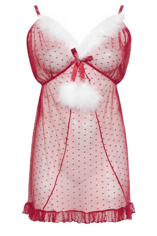 YOURS Plus Size Red Christmas Feather Trim Babydoll | Yours Clothing 6