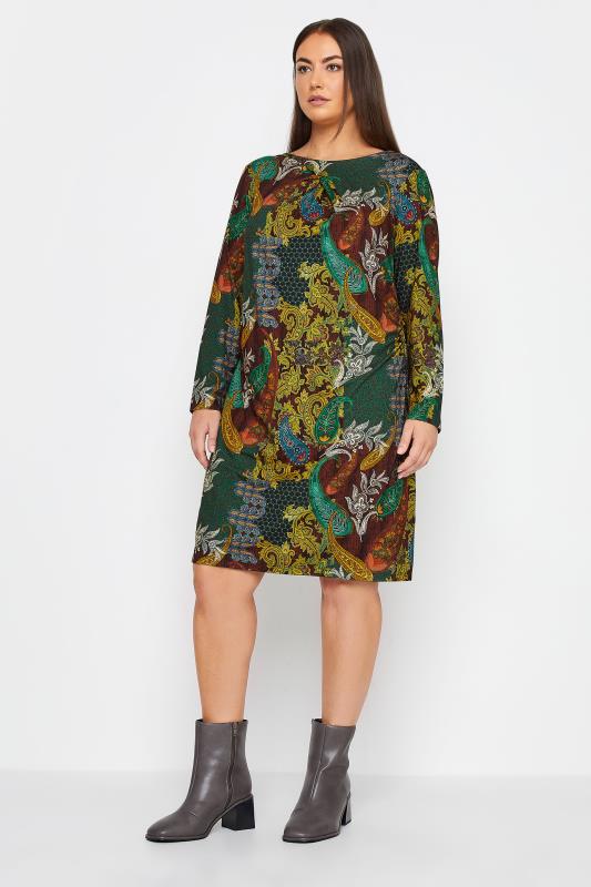 Evans Green Abstract Print Ruched Waist Dress 2