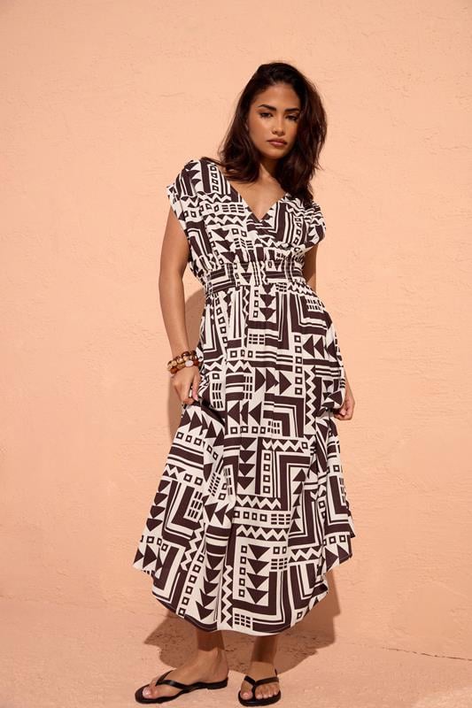 PixieGirl Petite Chocolate Brown Abstract Midi Dress