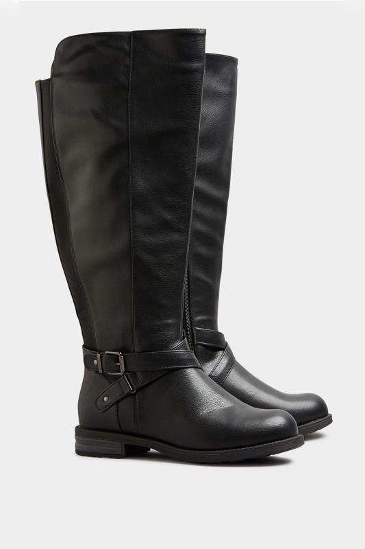 Black Faux Leather Knee High Boots In Wide E Fit & Extra Wide EE Fit | Yours Clothing 3