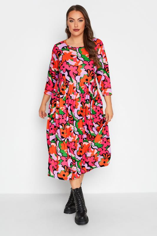 LIMITED COLLECTION Plus Size Pink Abstract Floral Print Midaxi Dress | Yours Clothing 1