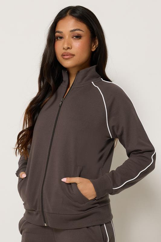 PixieGirl Petite Women's Chocolate Brown Contrast Zip Jacket | PixieGirl 1