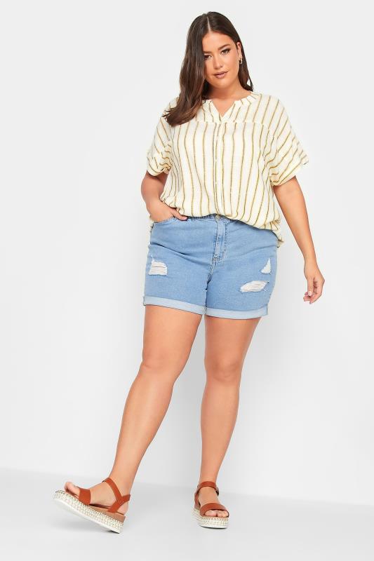 YOURS Plus Size Ivory White Stripe Print Button Through Shirt | Yours Clothing 2