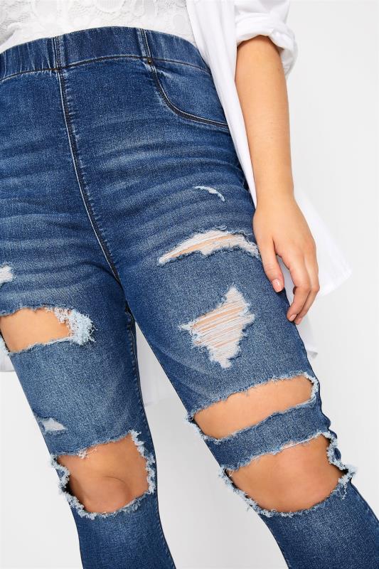 YOURS FOR GOOD Plus Size Blue Ripped JENNY Jeggings | Yours Clothing 3
