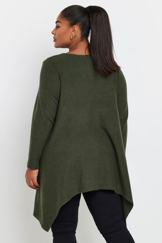 YOURS Plus Size Khaki Green Hanky Hem Top | Yours Clothing  3