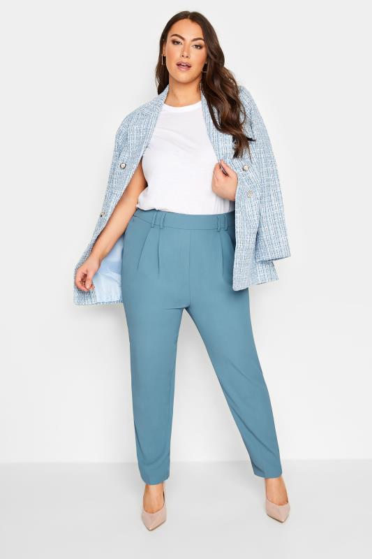 YOURS Plus Size Blue Double Belted Tapered Trousers | Yours Clothing 2