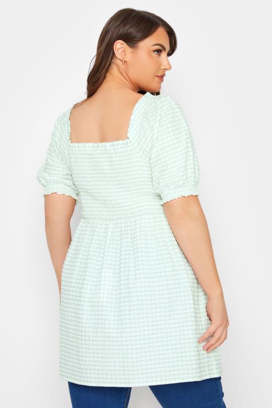 Curve Green Gingham Shirred Top 3