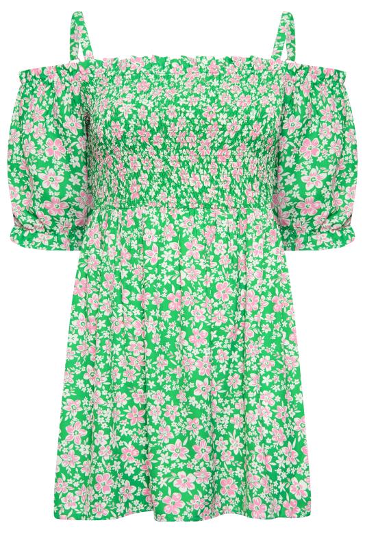 Plus Size Green Floral Print Cold Shoulder Top | Yours Clothing  7