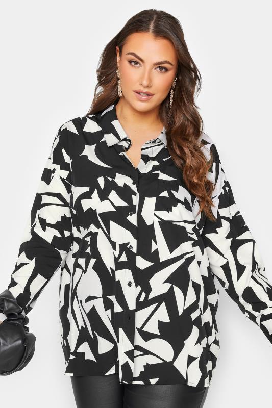 YOURS Plus Size Black & White Abstract Print Shirt | Yours Clothing 1