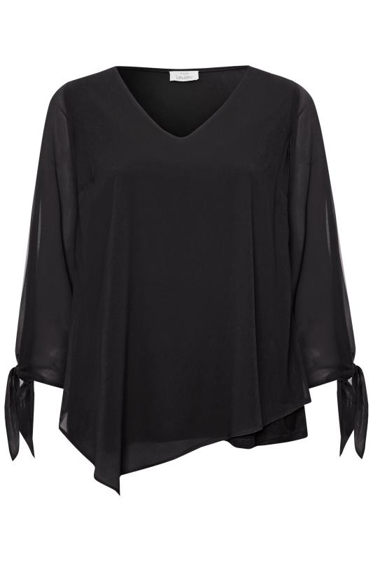 YOURS LONDON Plus Size Black Tie Sleeve Chiffon Blouse | Yours Clothing 5