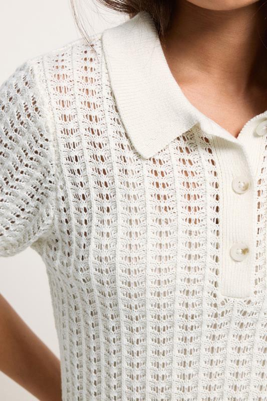 PixieGirl Petite Women's Ivory White Crochet Polo Top | PixieGirl 4