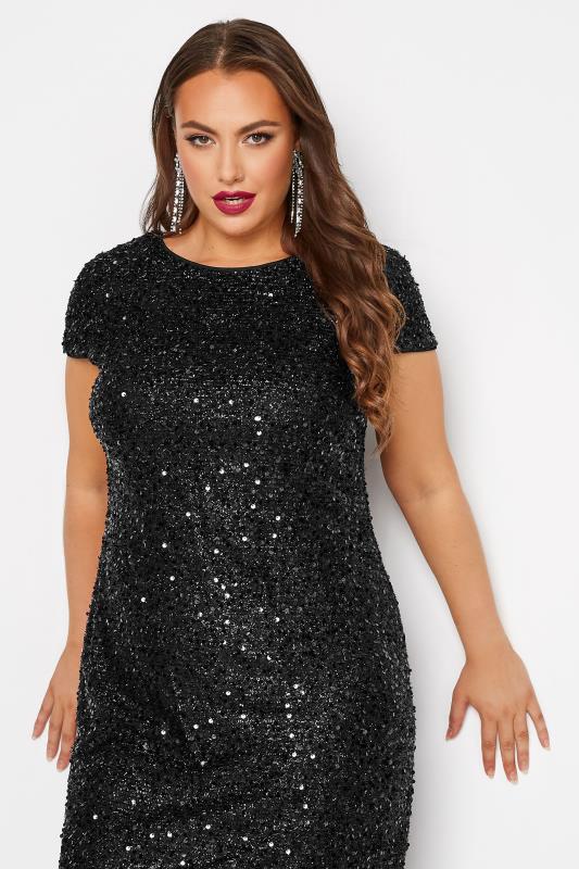YOURS LONDON Plus Size Black Sequin Embellished Shift Dress | Yours Clothing 4