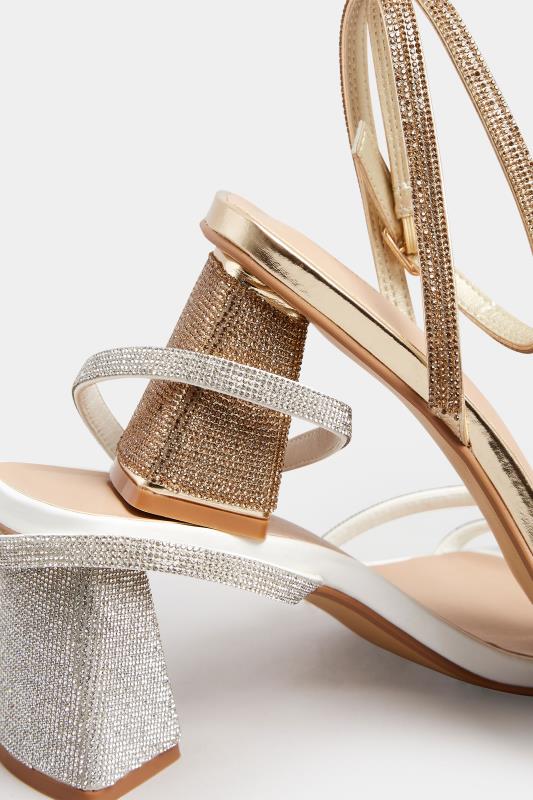 Gold Diamante Strappy Heel Sandals in Wide E Fit & Extra Wide EEE Fit | Yours Clothing 6