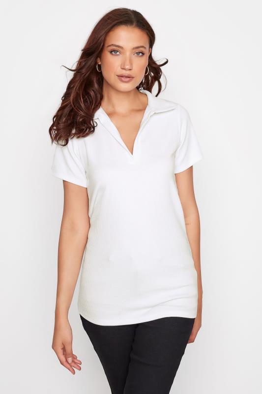LTS Tall White Short Sleeve Collared Top 1