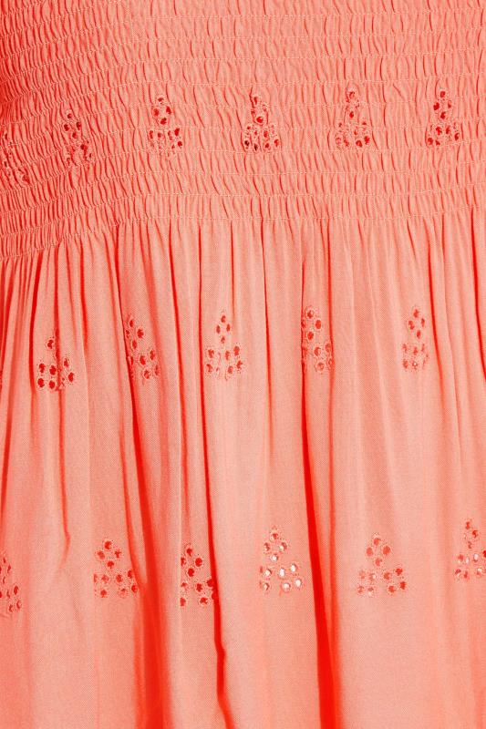 LIMITED COLLECTION Plus Size Coral Pink Embroidered Shirred Top | Yours Clothing 5