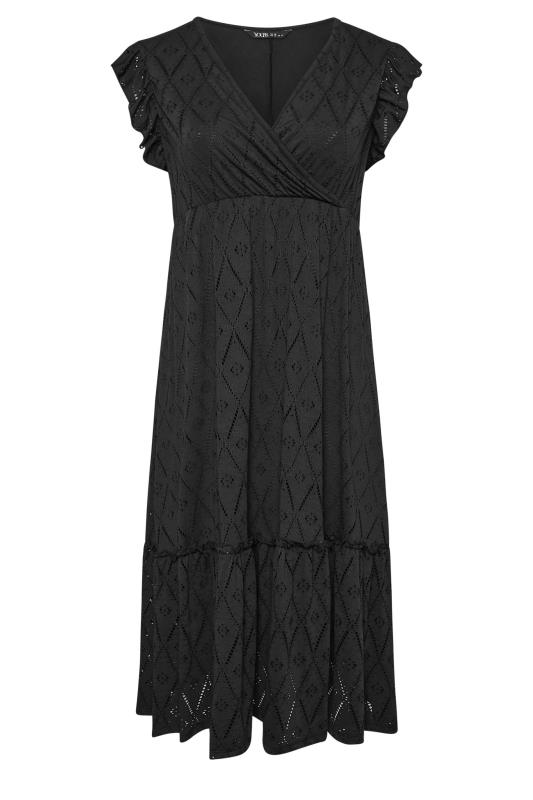 YOURS Plus Size Black Broderie Anglaise Midaxi Dress | Yours Clothing 5