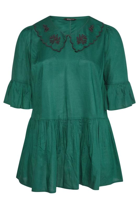 LIMITED COLLECTION Forest Green Embroidered Collar Peplum Blouse_F.jpg