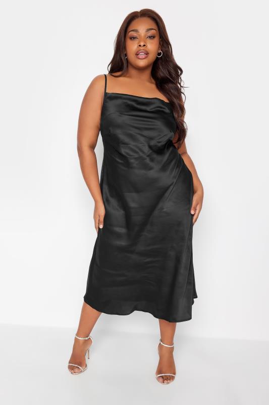  Grande Taille LIMITED COLLECTION Curve Black Cowl Neck Satin Dress