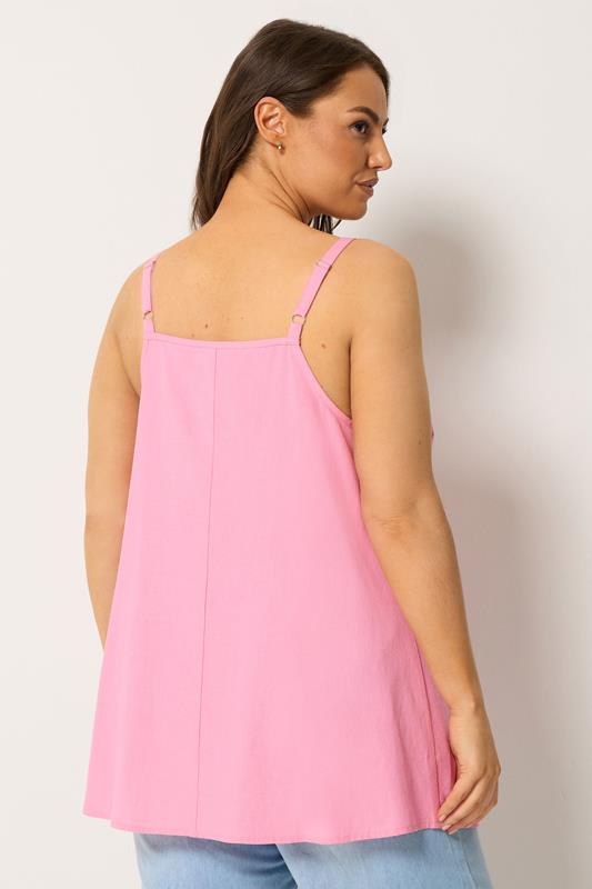 YOURS Plus Size Pink Crochet Linen Cami Vest Top | Yours Clothing 2