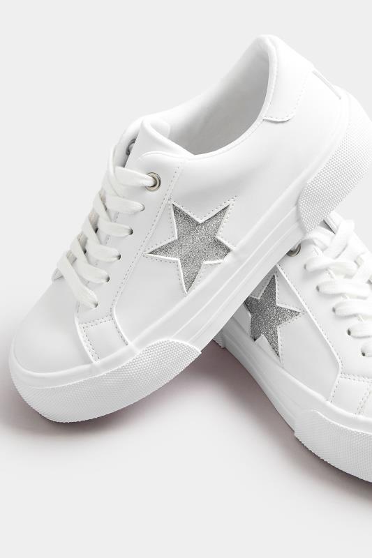 White Glitter Star Trainers In Extra Wide EEE Fit | Yours Clothing 5