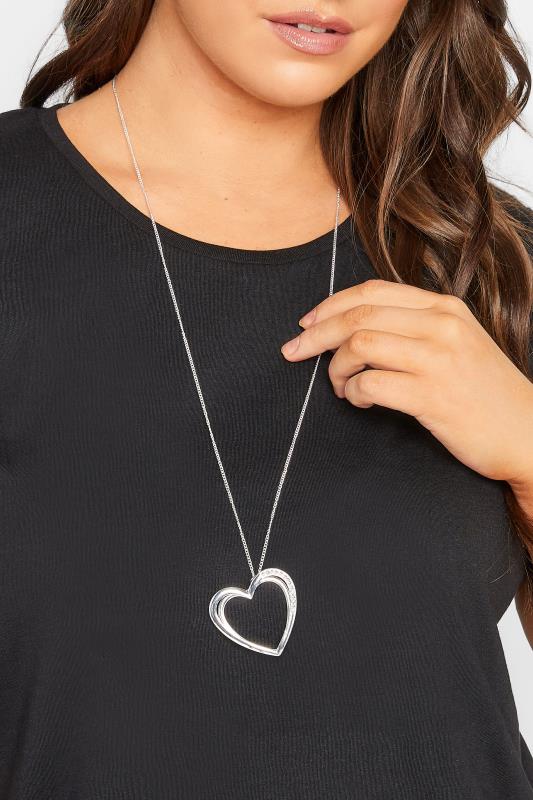 Plus Size  Silver Heart Diamante Pendant Necklace
