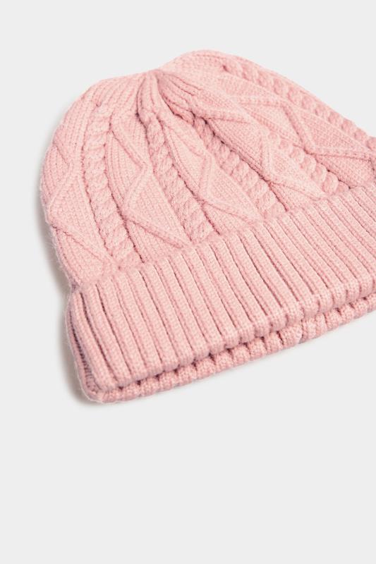 Plus Size Pink Cable Knitted Beanie Hat | Yours Clothing 2