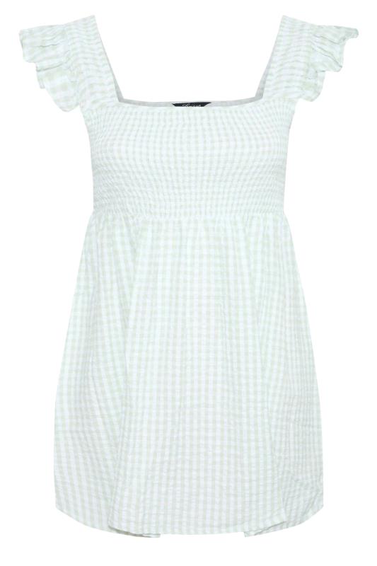 LIMITED COLLECTION Curve Sage Green Gingham Frill Top_X.jpg