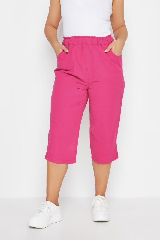 Plus Size  YOURS Curve Pink Cool Cotton Cropped Trousers