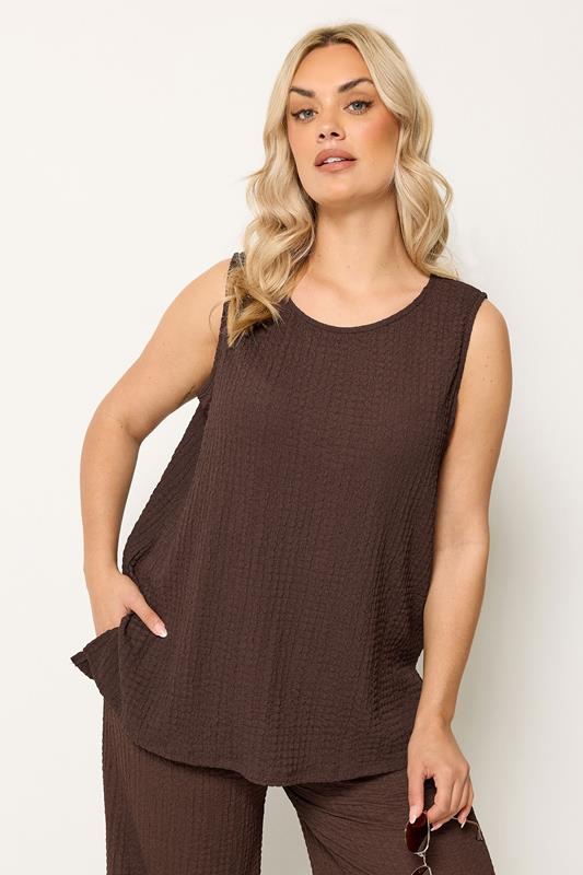  YOURS Curve Chocolate Brown Bubble Texture Vest Top