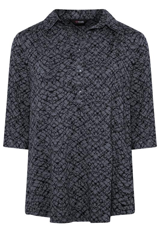 Curve Charcoal Grey & Black Half Placket Abstract Pattern Shirt | Yours Clothing  6