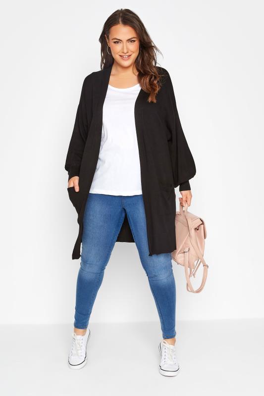 Plus Size Curve Black Balloon Sleeve Fine Knit Cardigan | Yours Clothing 2