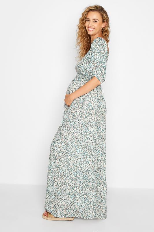 LTS Maternity Sage Green Ditsy Shirred Balloon Sleeve Maxi Dress | Long Tall Sally 3