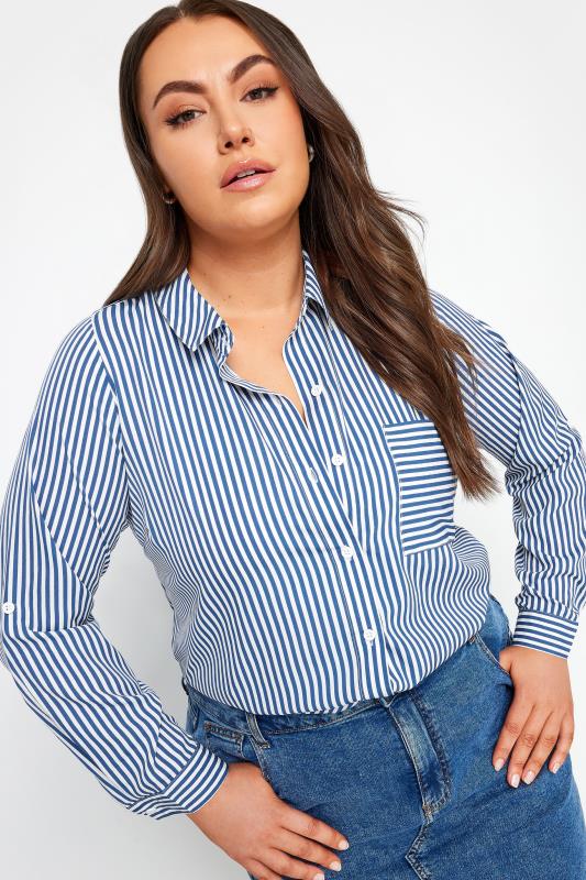YOURS Plus Size Blue & White Stripe Boyfriend Shirt | Yours Clothing 4