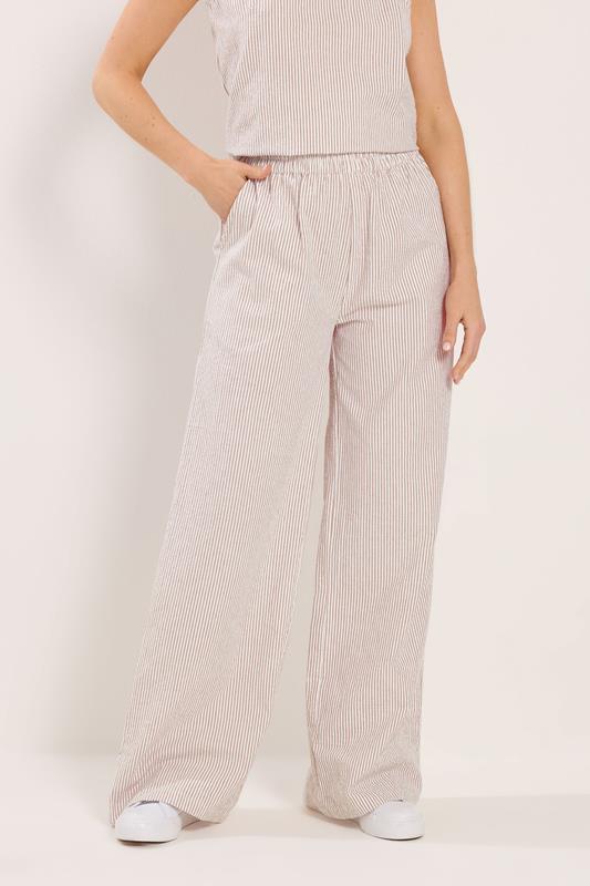 LTS Tall Women's Camel Brown Stripe Cotton Wide Leg Trousers | Long Tall Sally 2
